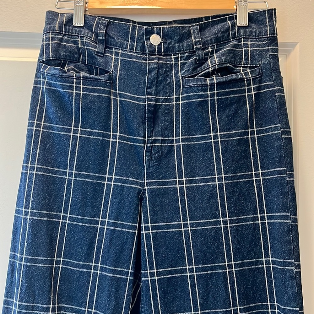 Wide Leg Denim - Window Pane Print